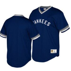 Yankees Cooperstown Collection Navy Mesh Wordmark V-Neck J youth Mitchell & Ness